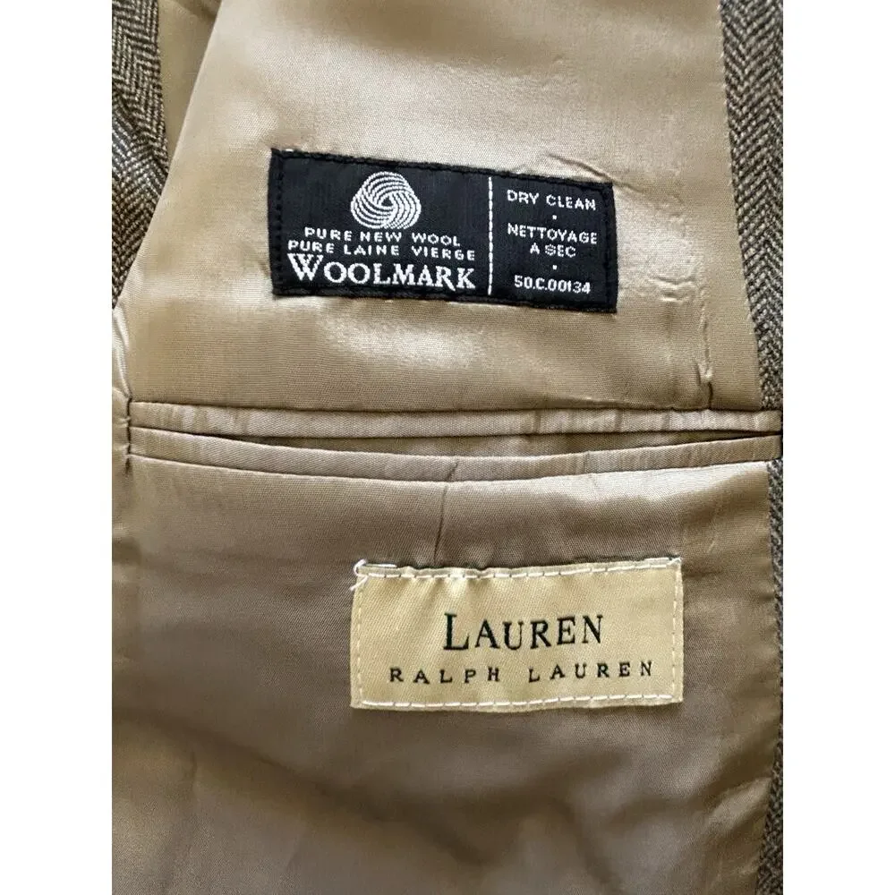 Lauren Ralph Lauren Lambswool Blazer Men's Size 40R Brown Herringbone Two Button